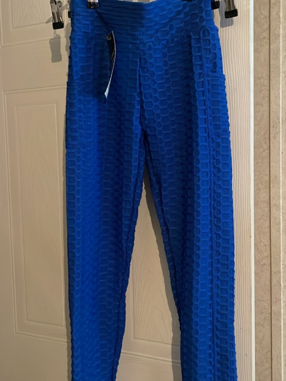 High-Waist Textured Blue Women's Leggings